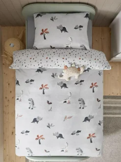 Next Grey Dinosaur Super Soft Reversible Fleece Duvet Cover and Pillowcase Set Sale