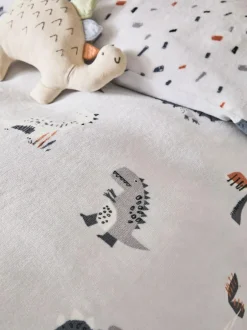 Next Grey Dinosaur Super Soft Reversible Fleece Duvet Cover and Pillowcase Set Sale