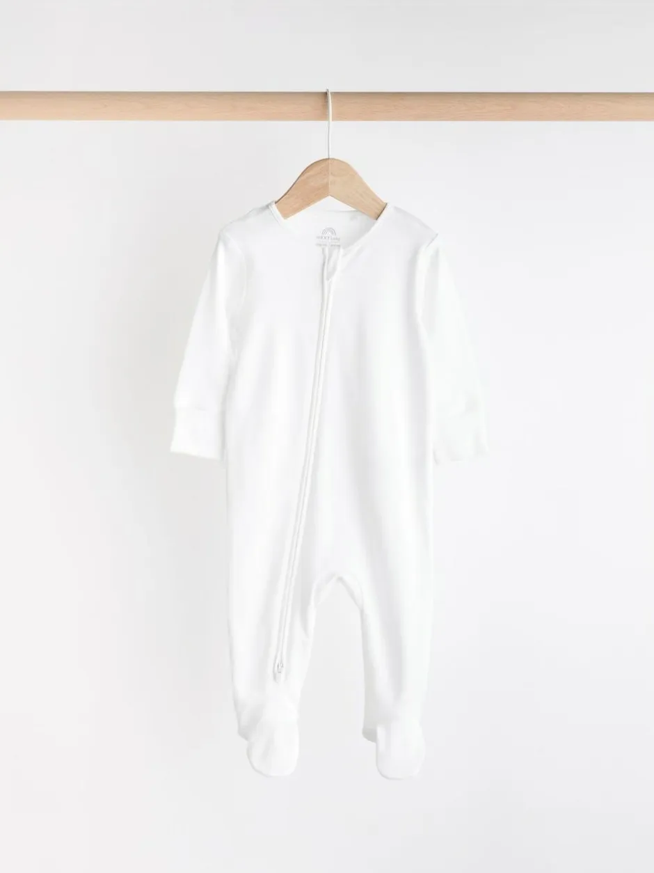 Next Essential Zipped 100% Cotton Baby Sleepsuits 3 Pack (0-3yrs) Grey Sale