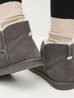Next Faux Fur Lined Suede Slipper Boots Grey Outlet