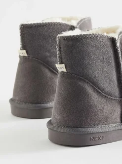 Next Faux Fur Lined Suede Slipper Boots Grey Outlet