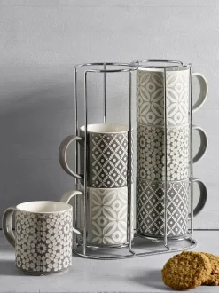 Next Grey Geo Embossed Set of 6 Stacking Mugs Hot