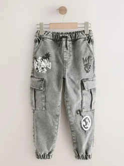 Next Cargo Jeans With Elasticated Waist (3-16yrs) Grey Graffiti Outlet