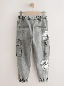 Next Cargo Jeans With Elasticated Waist (3-16yrs) Grey Graffiti Outlet
