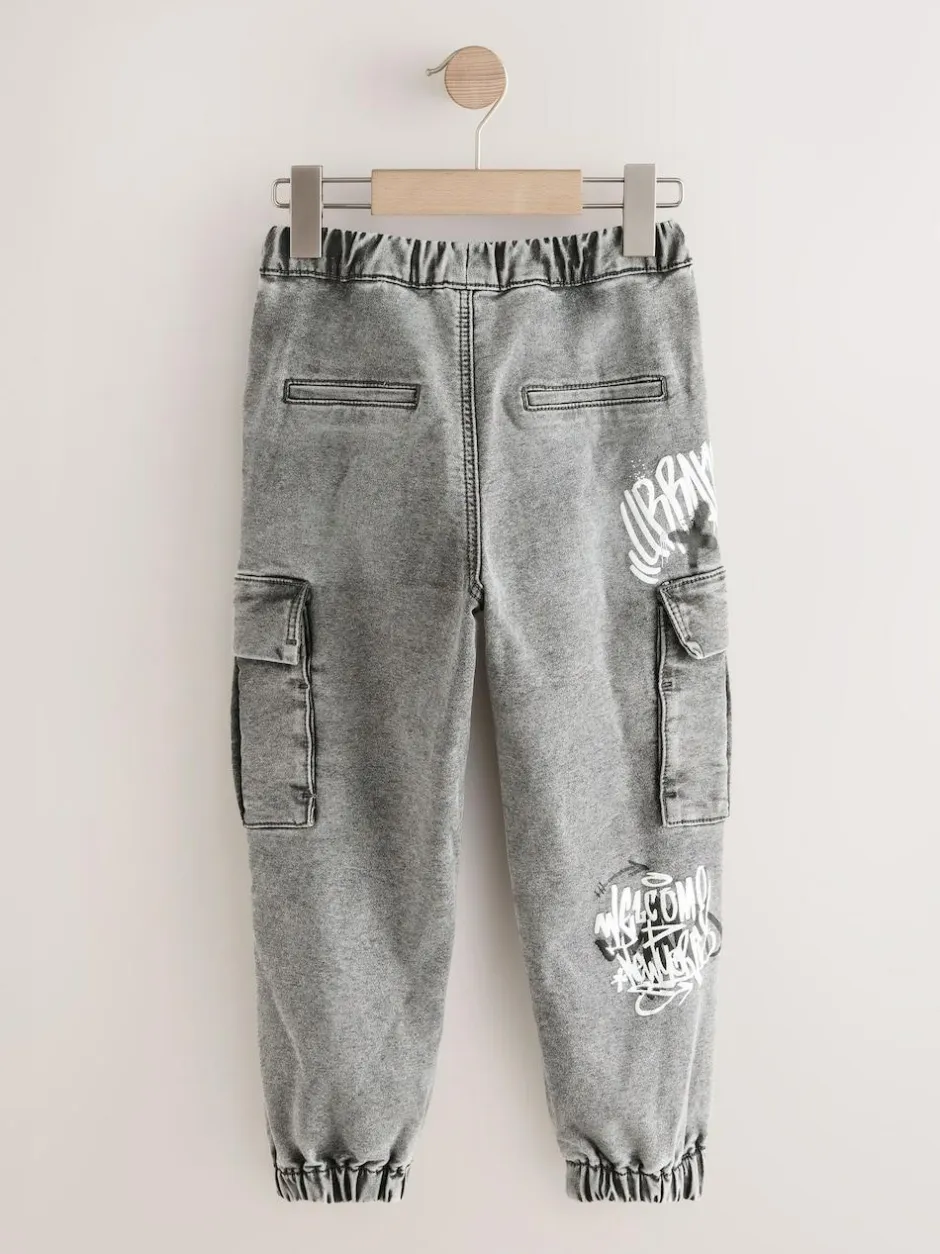 Next Cargo Jeans With Elasticated Waist (3-16yrs) Grey Graffiti Outlet