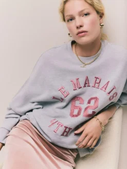 Next Grey Graphic Satin Applique 'Le Marais' City Longsleeve Crewneck Sweatshirt Sale