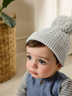 Next Knitted Cable Pom Beanie Grey Outlet