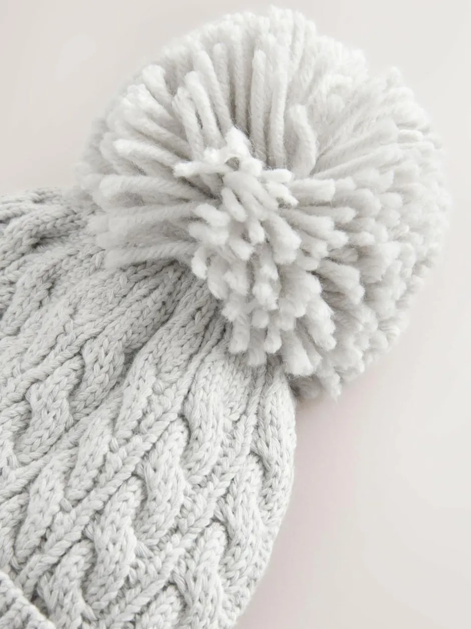 Next Knitted Cable Pom Beanie Grey Outlet