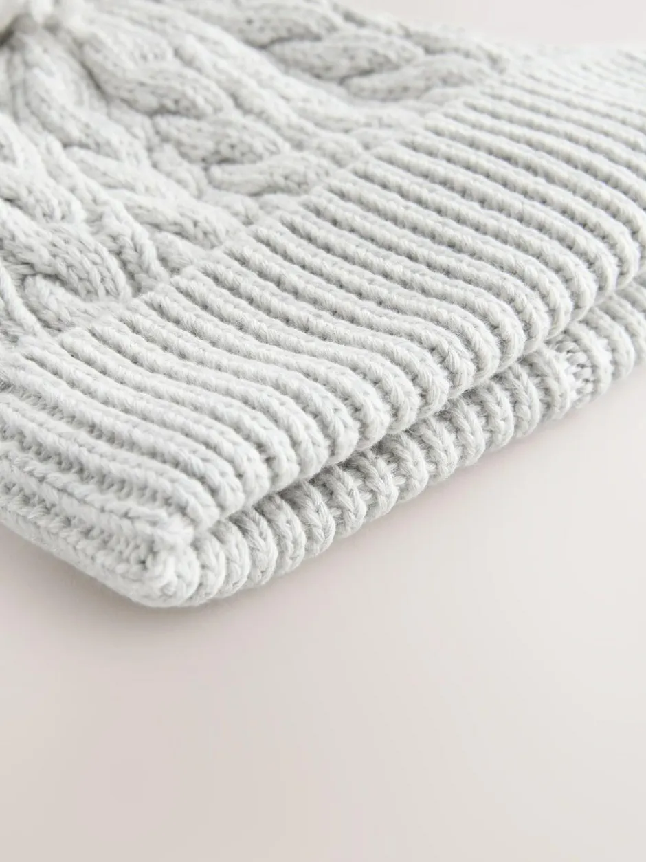 Next Knitted Cable Pom Beanie Grey Outlet