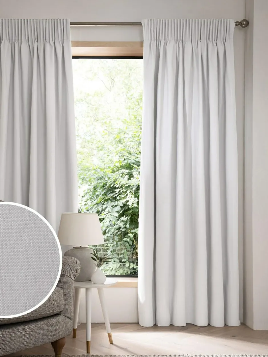 Next Grey Light Cloud Cotton Blackout/Thermal Pencil Pleat Curtains New