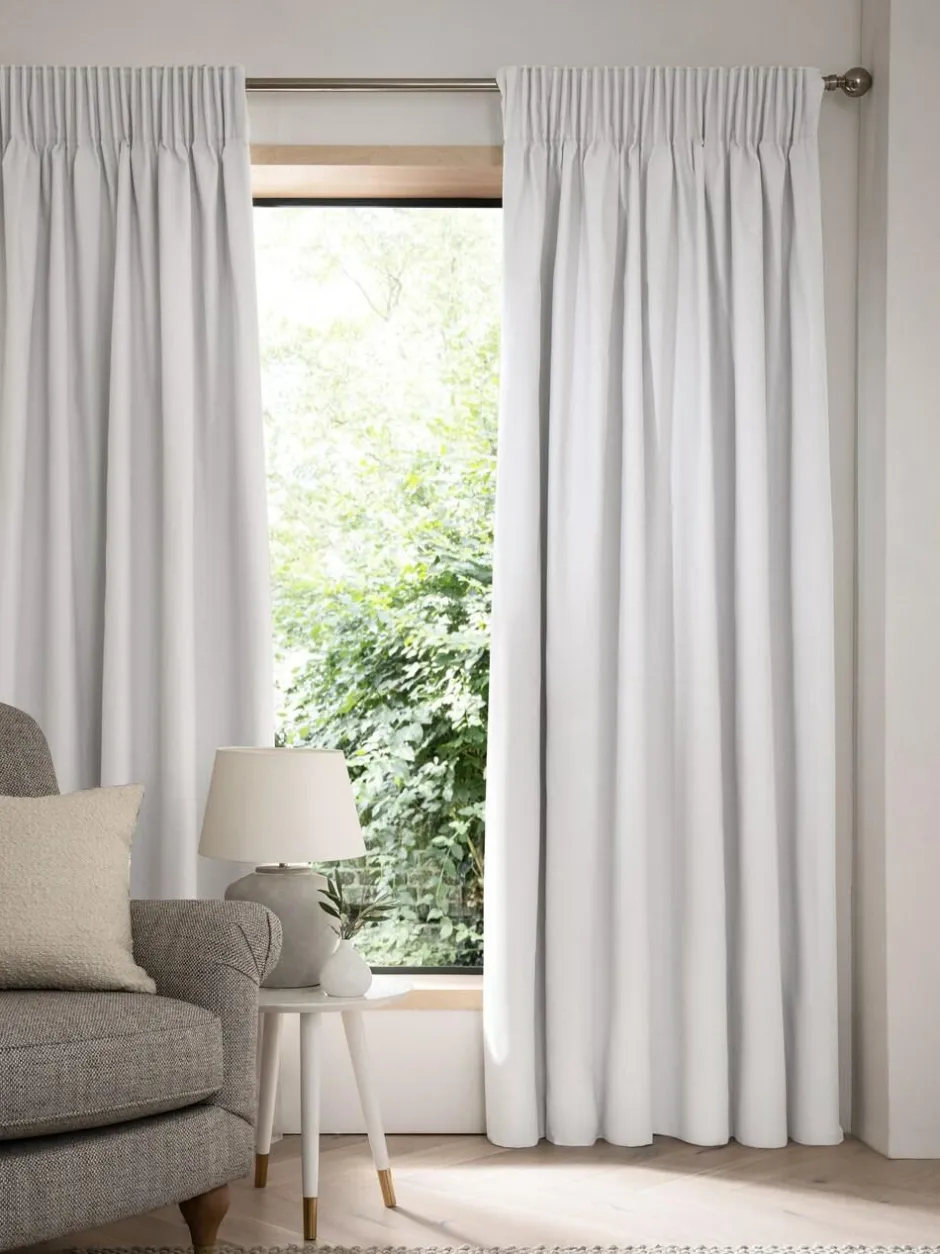 Next Grey Light Cloud Cotton Blackout/Thermal Pencil Pleat Curtains New