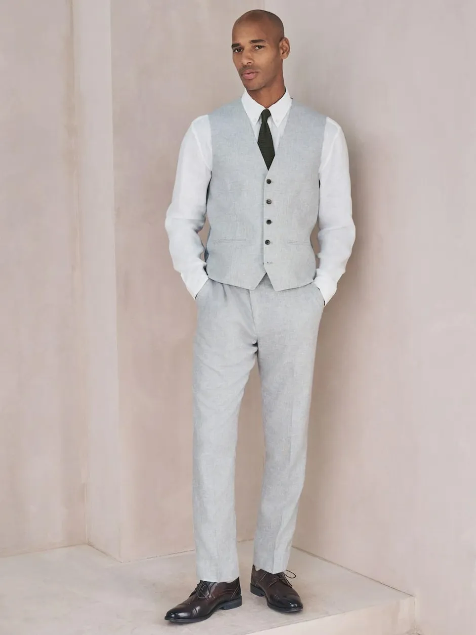 Next Linen Blend Texture Suit Waistcoat Grey