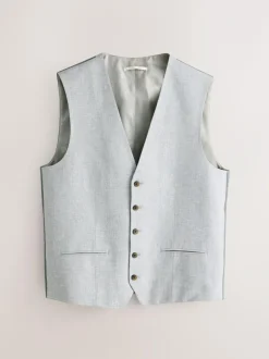 Next Linen Blend Texture Suit Waistcoat Grey