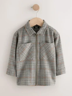 Next Grey Long Sleeve Check Zip Through Shirt (3mths-7yrs) Clearance