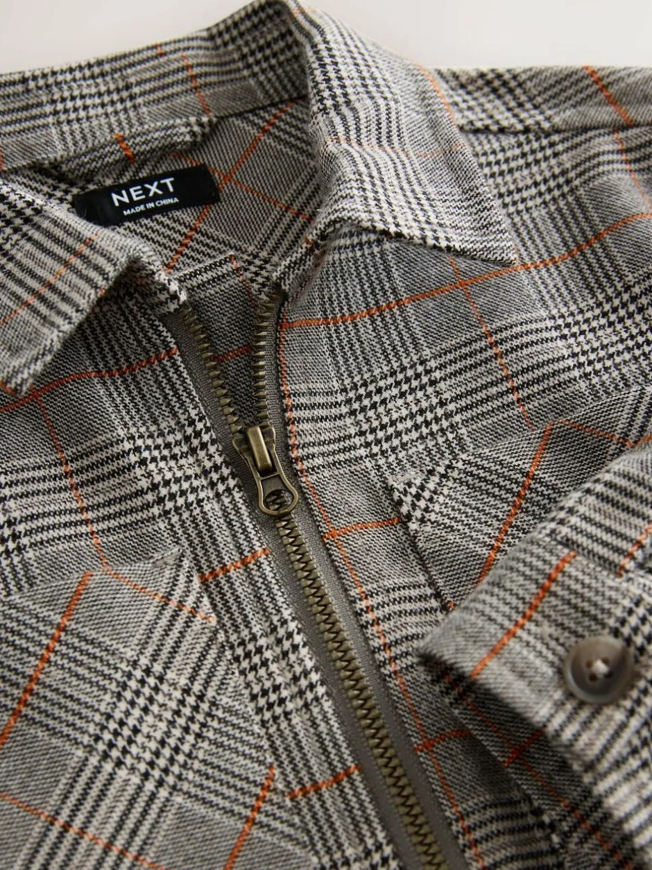 Next Grey Long Sleeve Check Zip Through Shirt (3mths-7yrs) Clearance