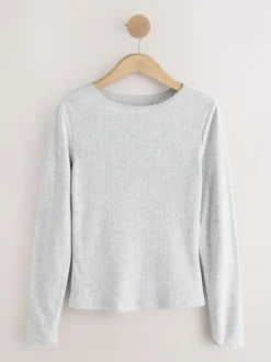 Next Thermal Maximum Warmth Cosy Pointelle Long Sleeved Top Grey Marl Hot