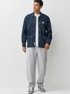 Next Straight Fit Brushback Heavyweight 2 Pack Joggers Grey Marl/Navy Blue Online