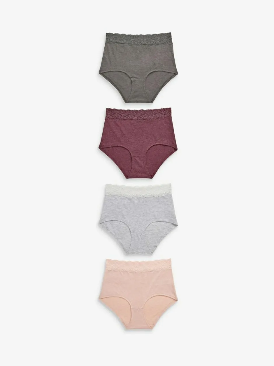 Next Grey Marl/Pink/Plum Full Brief Cotton Lace Knickers 4 Pack Best