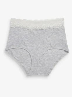 Next Grey Marl/Pink/Plum Full Brief Cotton Lace Knickers 4 Pack Best