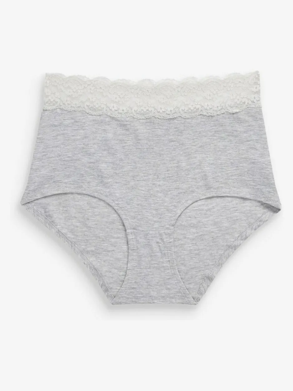 Next Grey Marl/Pink/Plum Full Brief Cotton Lace Knickers 4 Pack Best