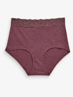 Next Grey Marl/Pink/Plum Full Brief Cotton Lace Knickers 4 Pack Best
