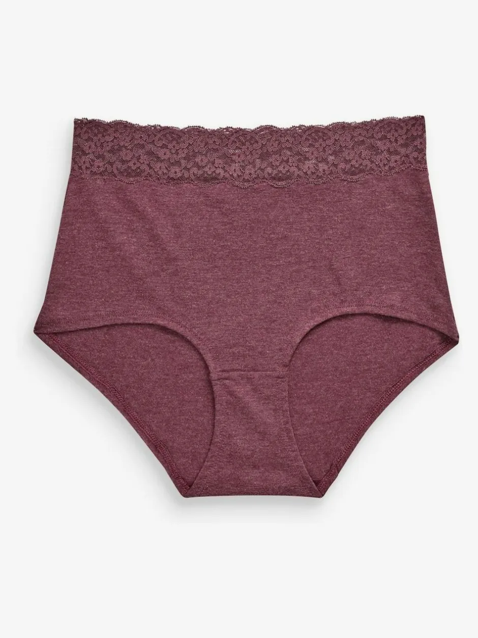 Next Grey Marl/Pink/Plum Full Brief Cotton Lace Knickers 4 Pack Best
