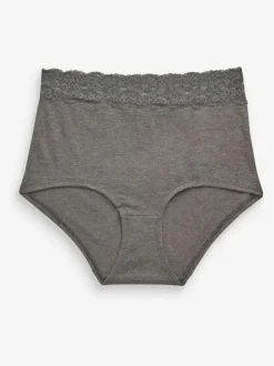 Next Grey Marl/Pink/Plum Full Brief Cotton Lace Knickers 4 Pack Best