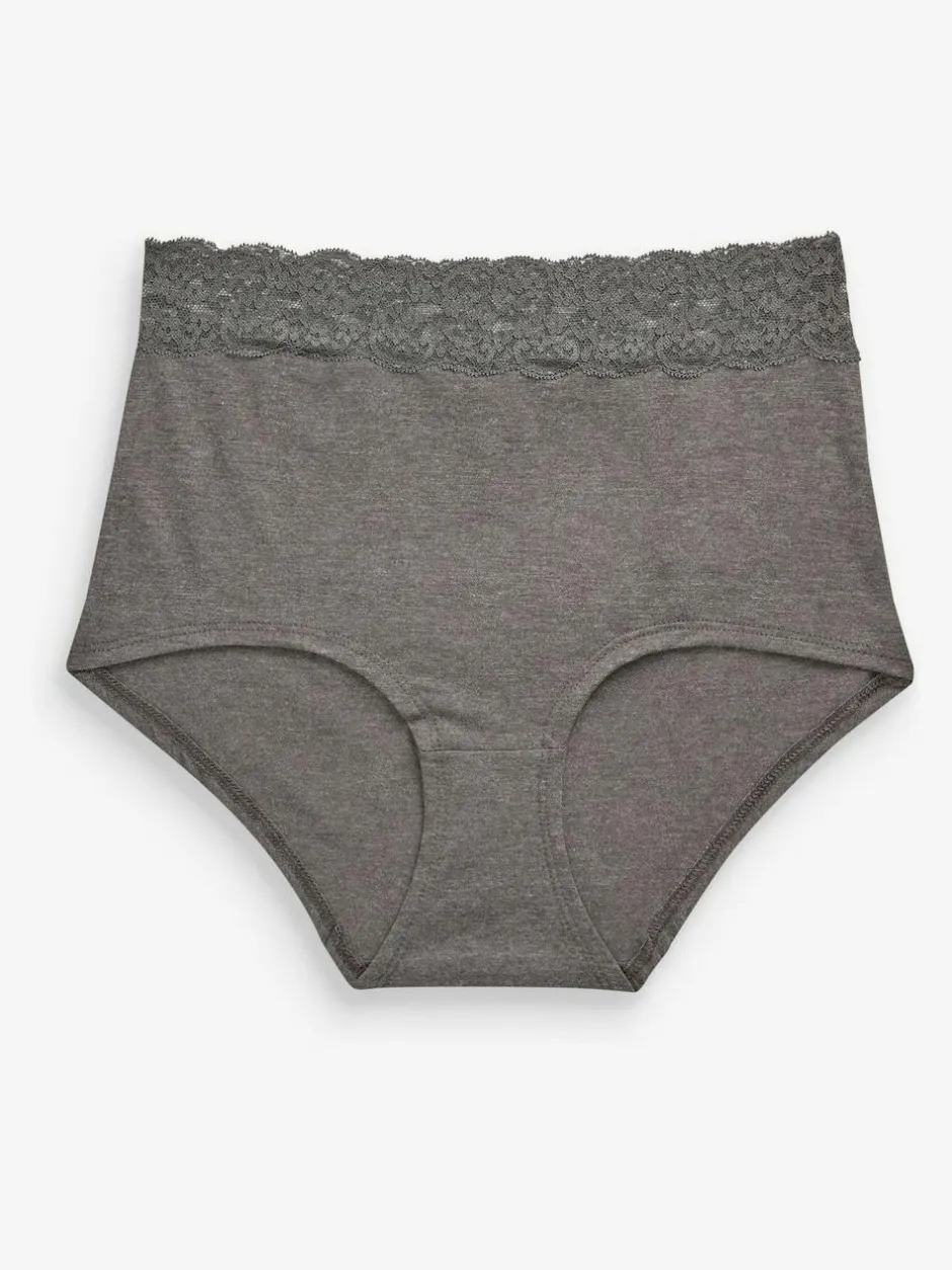 Next Grey Marl/Pink/Plum Full Brief Cotton Lace Knickers 4 Pack Best