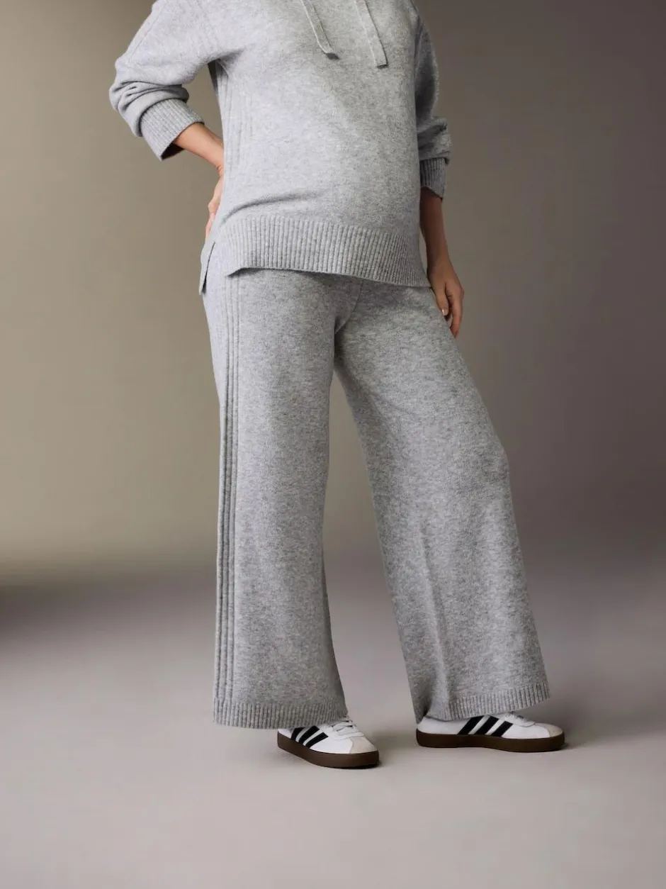 Next Grey Maternity Knitted Wide Leg Trousers Clearance