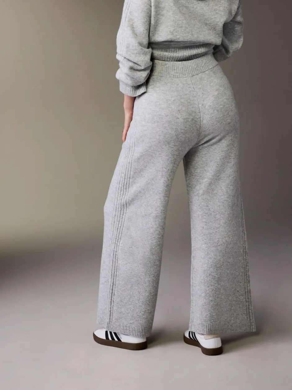 Next Grey Maternity Knitted Wide Leg Trousers Clearance