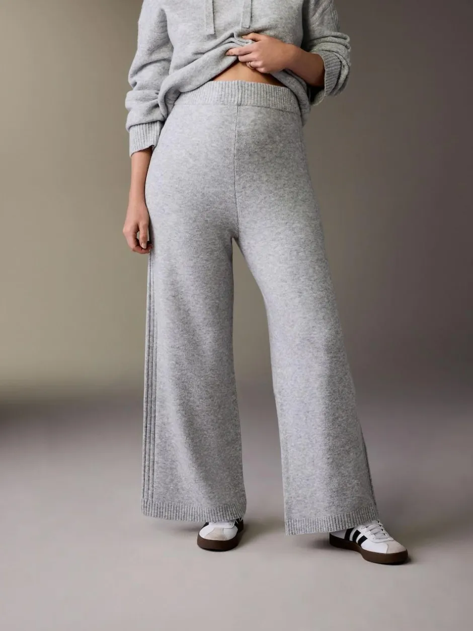 Next Grey Maternity Knitted Wide Leg Trousers Clearance