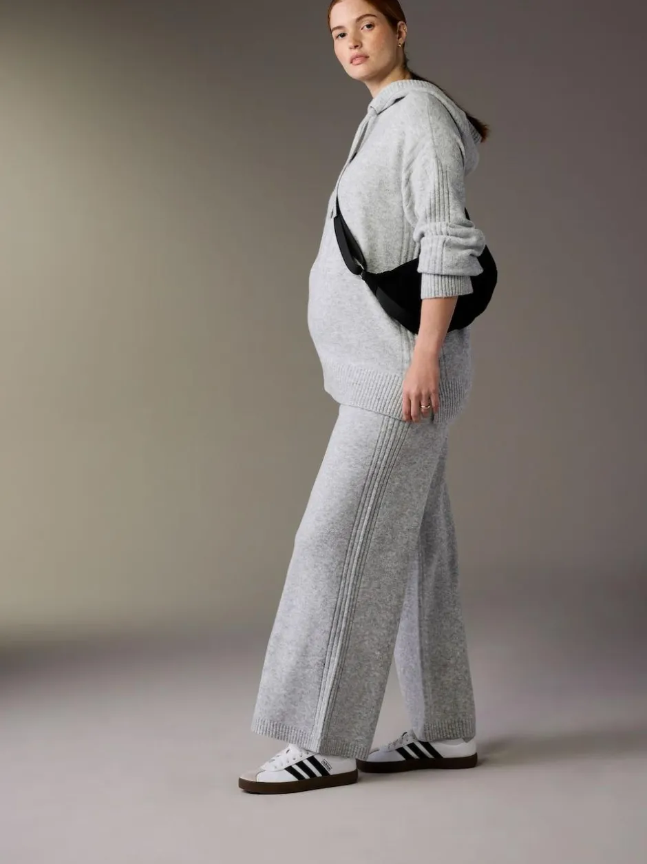 Next Grey Maternity Knitted Wide Leg Trousers Clearance