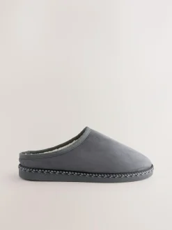 Next Microsuede Taped Mule Slippers Grey Sale