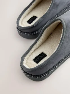 Next Microsuede Taped Mule Slippers Grey Sale