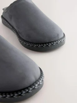 Next Microsuede Taped Mule Slippers Grey Sale