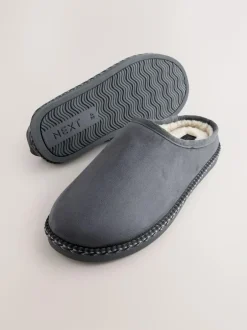 Next Microsuede Taped Mule Slippers Grey Sale