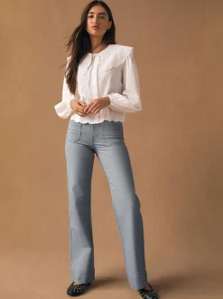 Next Patch Pocket Wide Leg Jeans Grey Sale