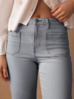 Next Patch Pocket Wide Leg Jeans Grey Sale