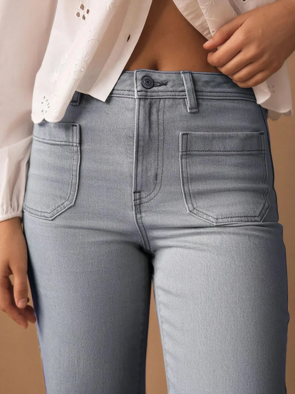 Next Patch Pocket Wide Leg Jeans Grey Sale