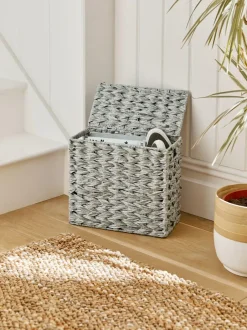 Next Plastic Wicker Storage Basket Grey Discount