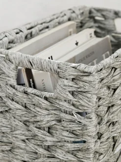 Next Plastic Wicker Storage Basket Grey Discount