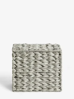 Next Plastic Wicker Storage Basket Grey Discount