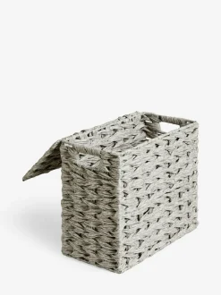 Next Plastic Wicker Storage Basket Grey Discount
