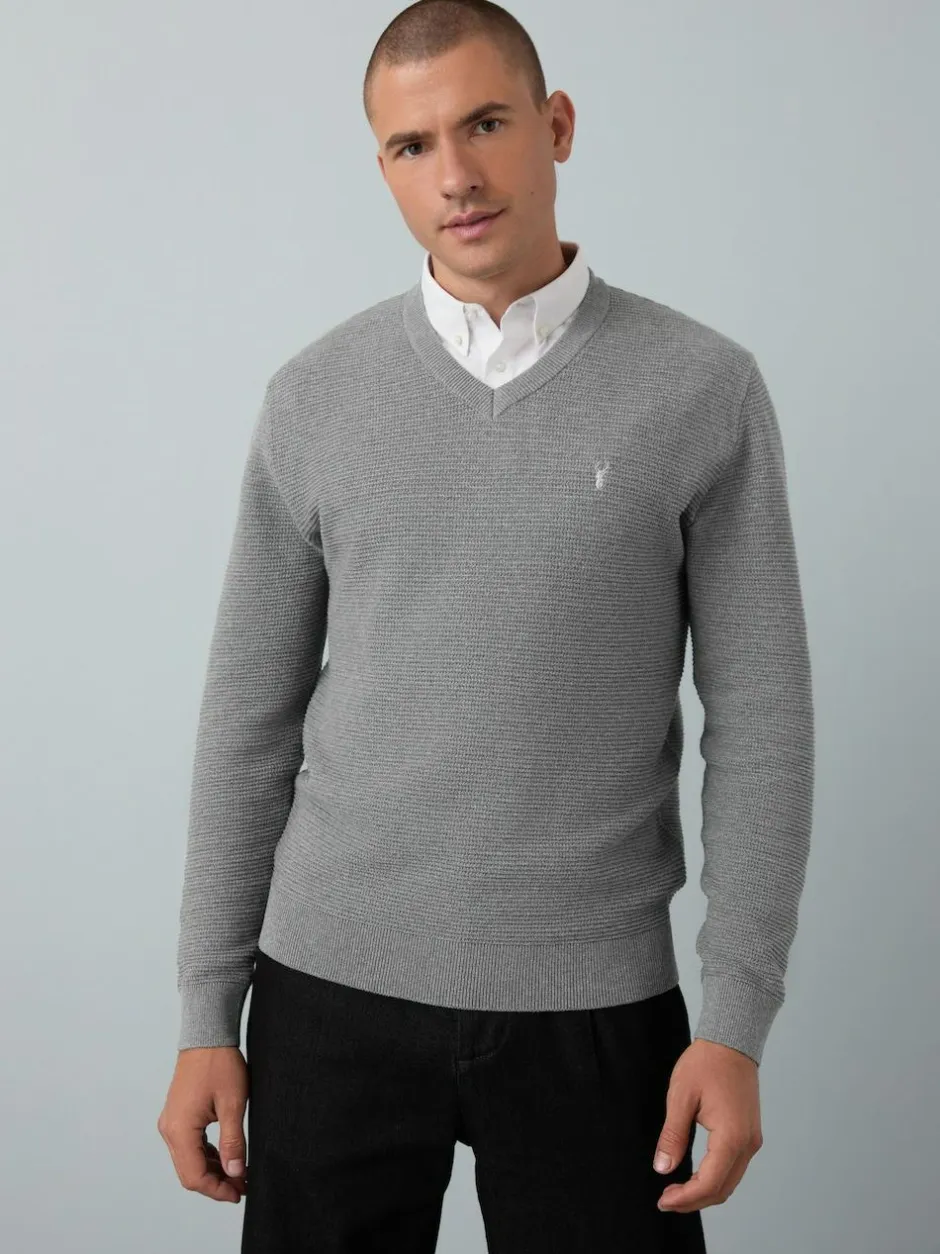 Next Regular Fit Textured Oxford Mock Shirt Jumper Grey Discount