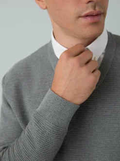 Next Regular Fit Textured Oxford Mock Shirt Jumper Grey Discount