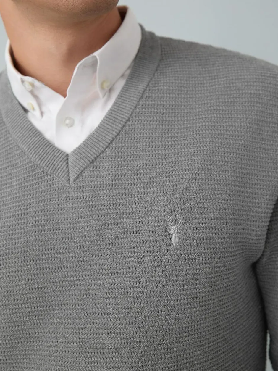 Next Regular Fit Textured Oxford Mock Shirt Jumper Grey Discount