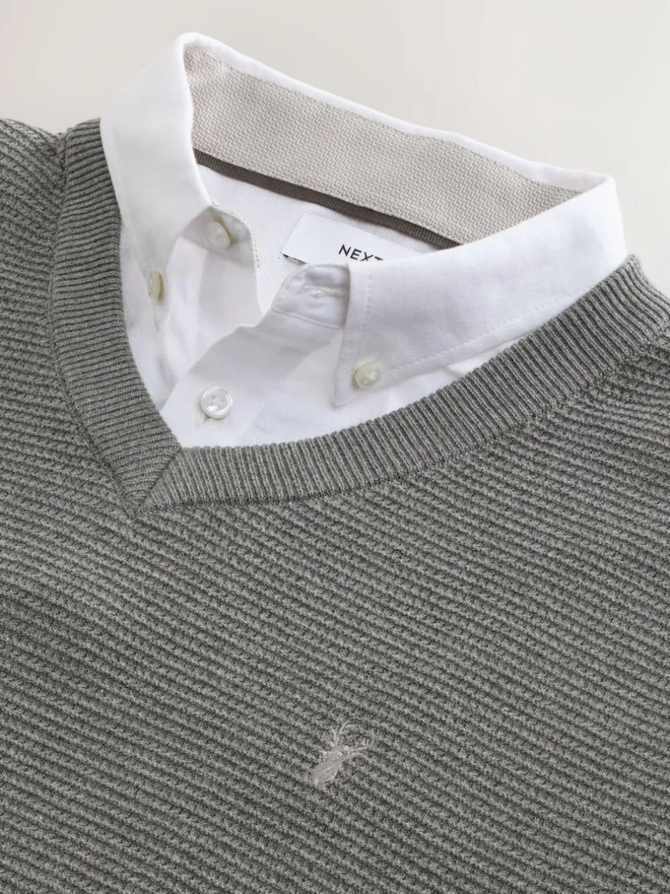 Next Regular Fit Textured Oxford Mock Shirt Jumper Grey Discount