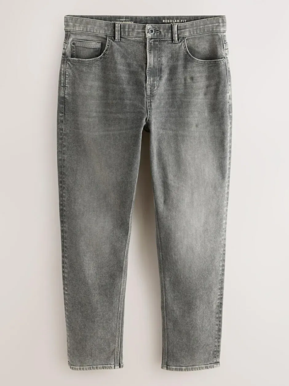 Next Regular Tapered Fit Authentic Stretch Denim Jeans Grey Clearance