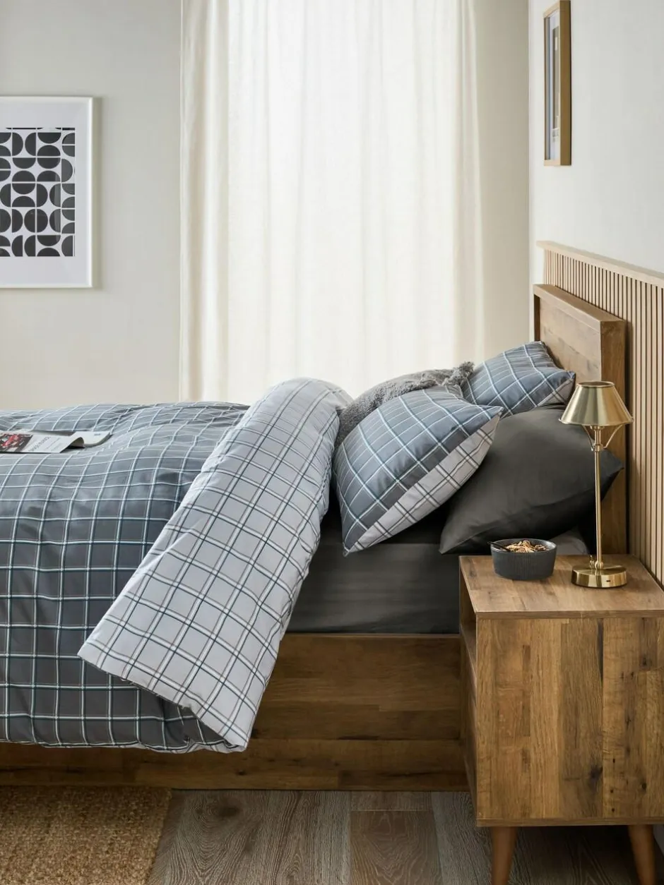 Next Grey Reversible Check Duvet Cover and Pillowcase Set Outlet