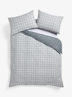 Next Grey Reversible Check Duvet Cover and Pillowcase Set Outlet